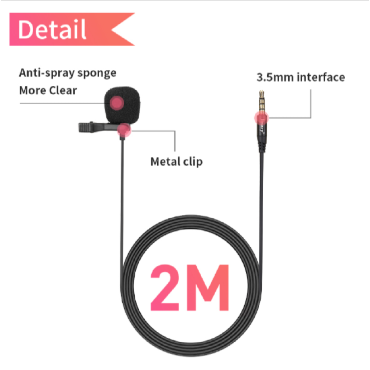 Jmary MC-R1 3.5mm Lavalier Microphone 2M Condenser Microphone 3.5mm Jack
