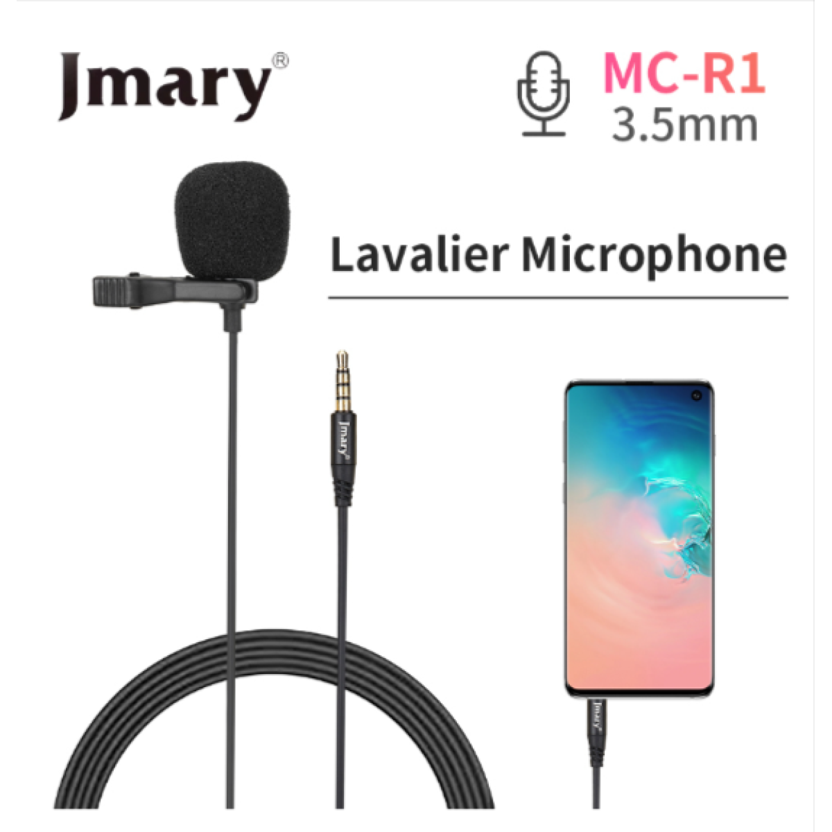 Jmary MC-R1 3.5mm Lavalier Microphone 2M Condenser Microphone 3.5mm Jack