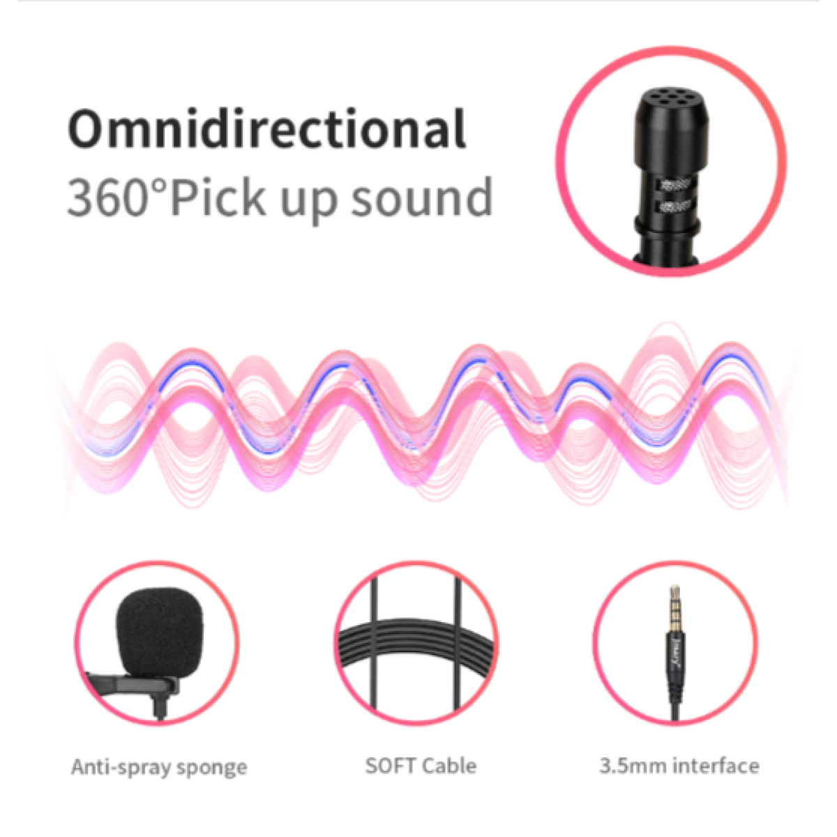 Jmary MC-R1 3.5mm Lavalier Microphone 2M Condenser Microphone 3.5mm Jack