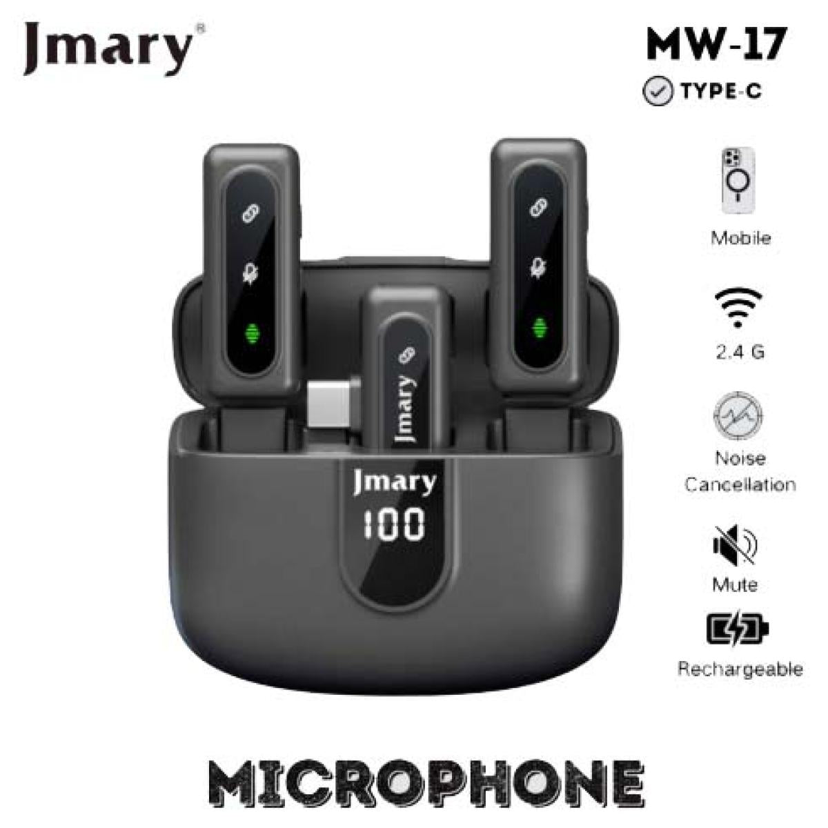 Jmary MW-17 2.4G Type-c Wireless Two Microphones (6 Hours) for Mobile