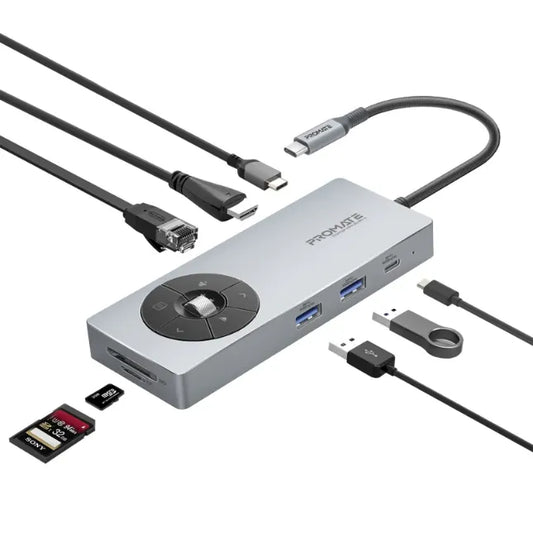 Promate ComandHub-Pro, USB-C Hub 14-in-1 Highspeed Multiport with 100W PD