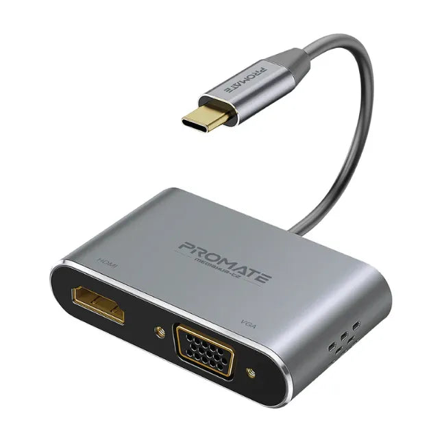 Promate MEDIAHUB-C2, USB-C Display Adapter Hub HDMI 4K & VGA