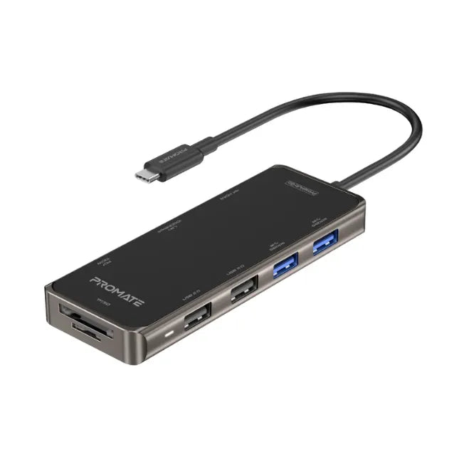 Promate PRIMEHUB-GO, USB-C Hub 9 in 1 with 100W Power Delivery. Promate PRIMEHUB-GO, USB-C Hub 9 in 1 with 100W Power Delivery.