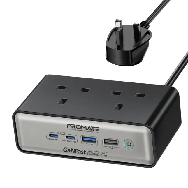 Promate Charging Station 65W GaNFast on 3250W Dual AC Socket PowerBrix2-GaN65 Promate Charging Station 65W GaNFast on 3250W Dual AC Socket PowerBrix2-GaN65