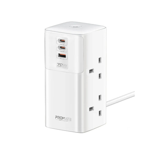 Promate Charging Station 70W Multi-Port Quad AC Sockets PowerTower-70W