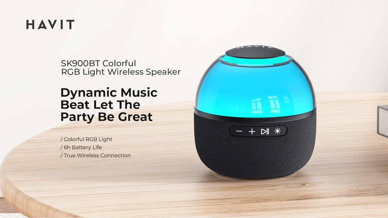 HAVIT Wireless Speaker SK900BT Multi-Color RGB Light, Bluetooth long battery life