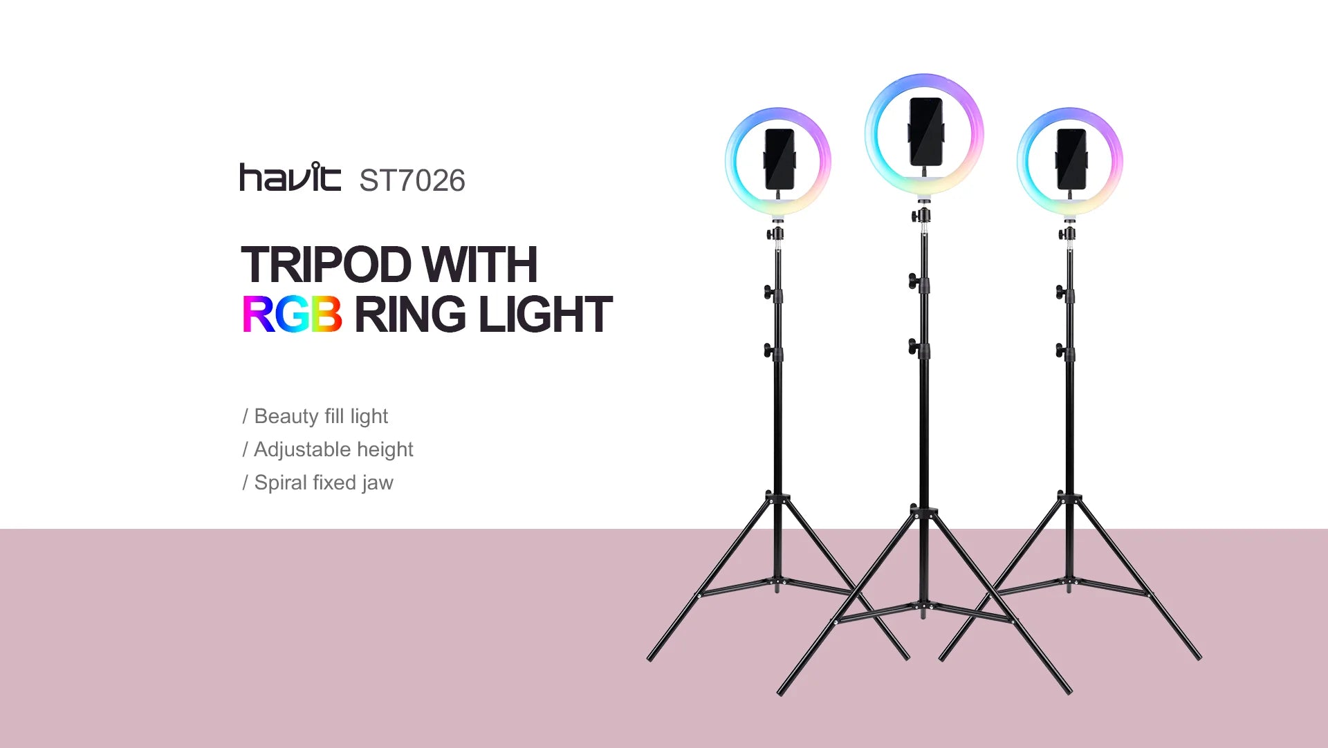 Havit ST7026 LED Phone Holder TRIPOD WITH 10INCHES RGB RING LIGHT Havit ST7026 LED Phone Holder TRIPOD WITH 10INCHES RGB RING LIGHT