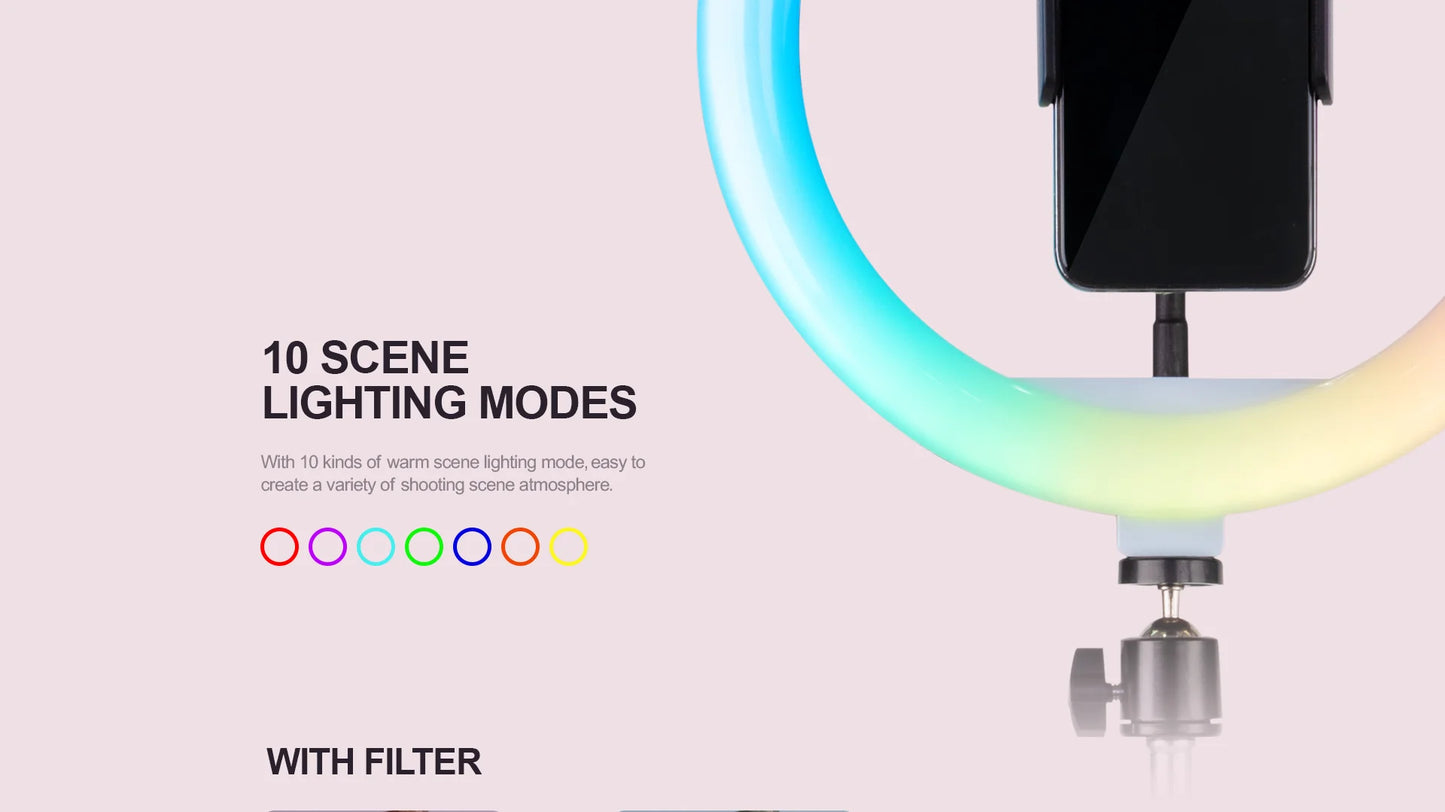 Havit ST7026 LED Phone Holder TRIPOD WITH 10INCHES RGB RING LIGHT