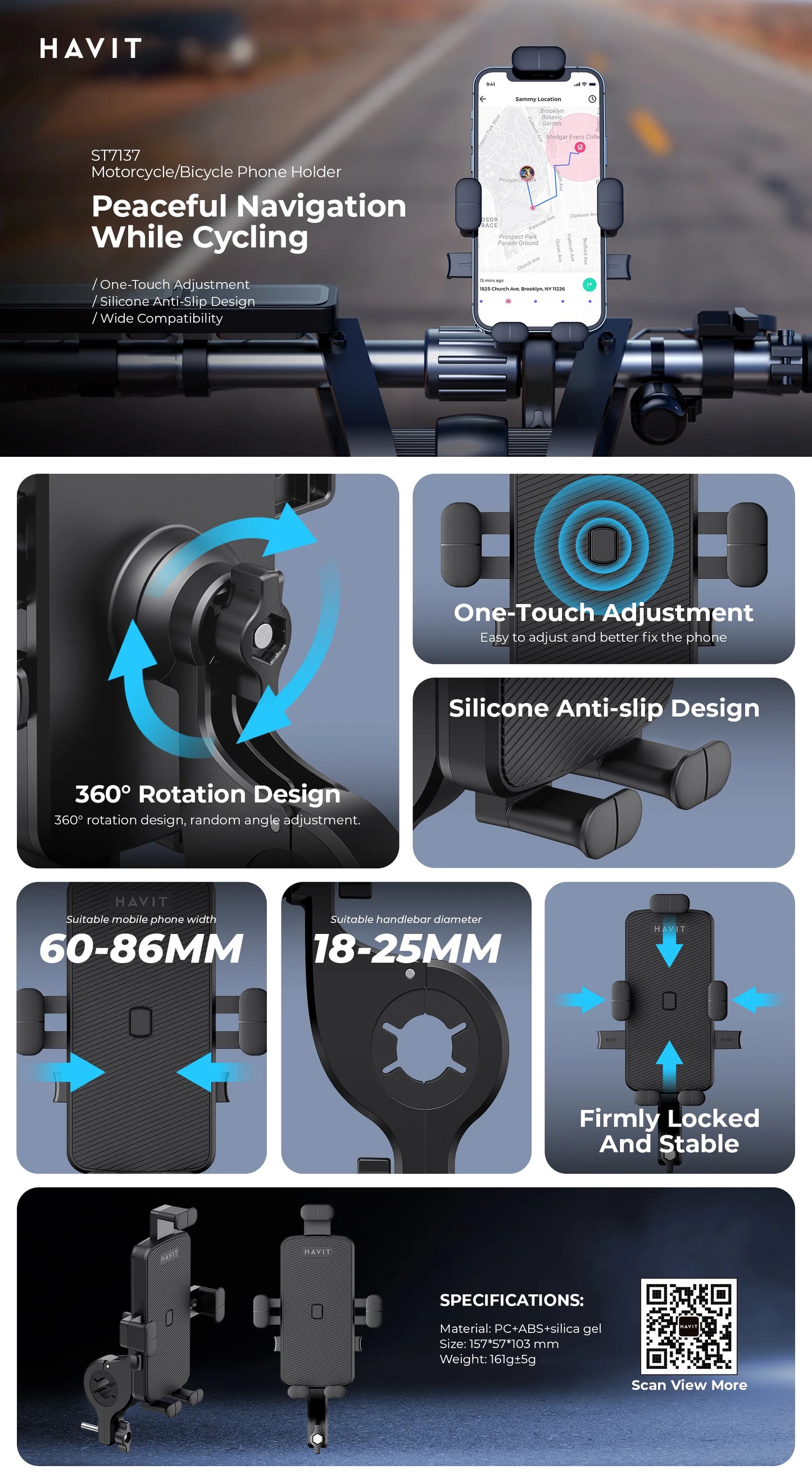 HAVIT Phone Holder ST7137 Motorcycle/Bicycle Phone Holder offers the security