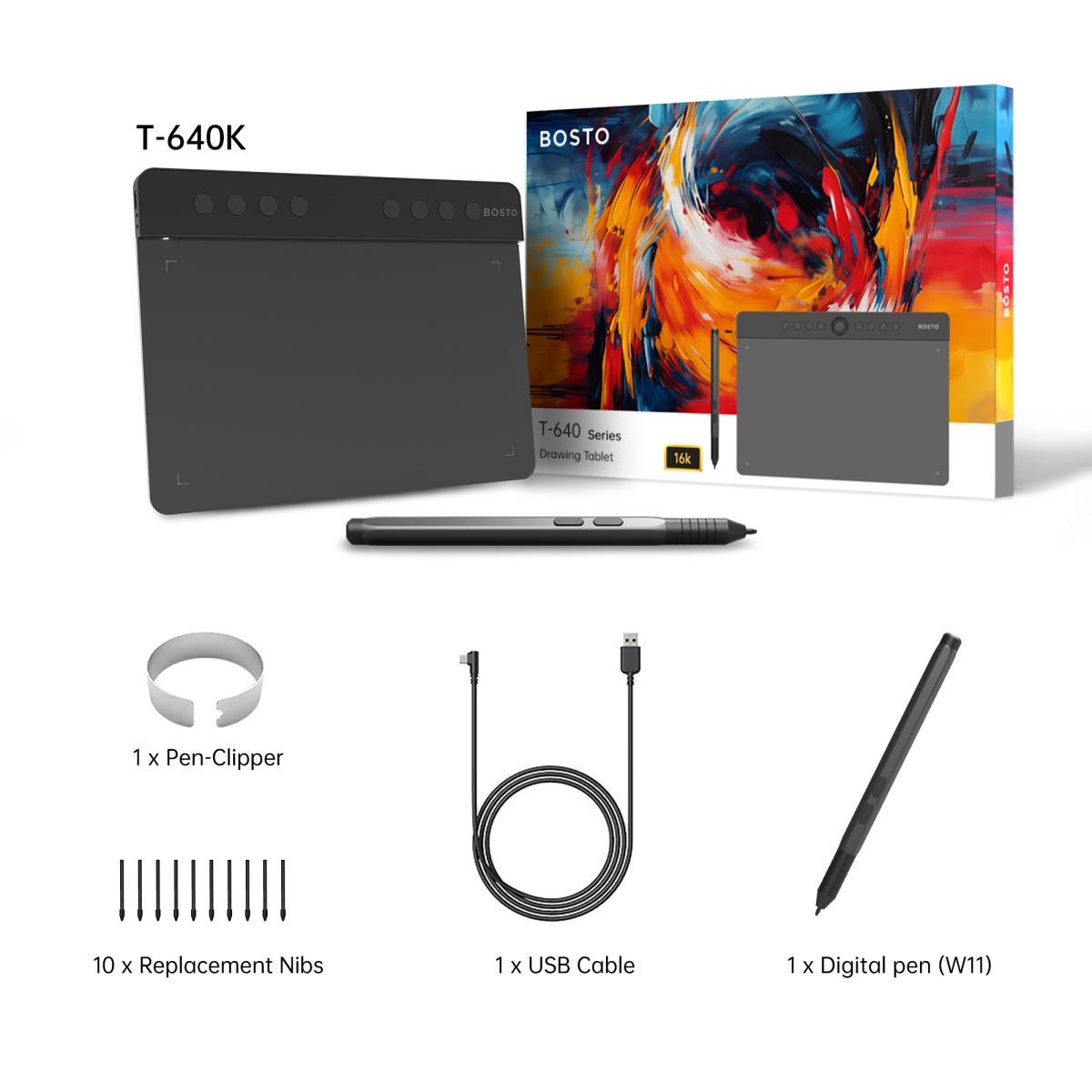 Bosto T640K Graphics Pen Tablet with Battery-Free Stylus 6 x 4 inch