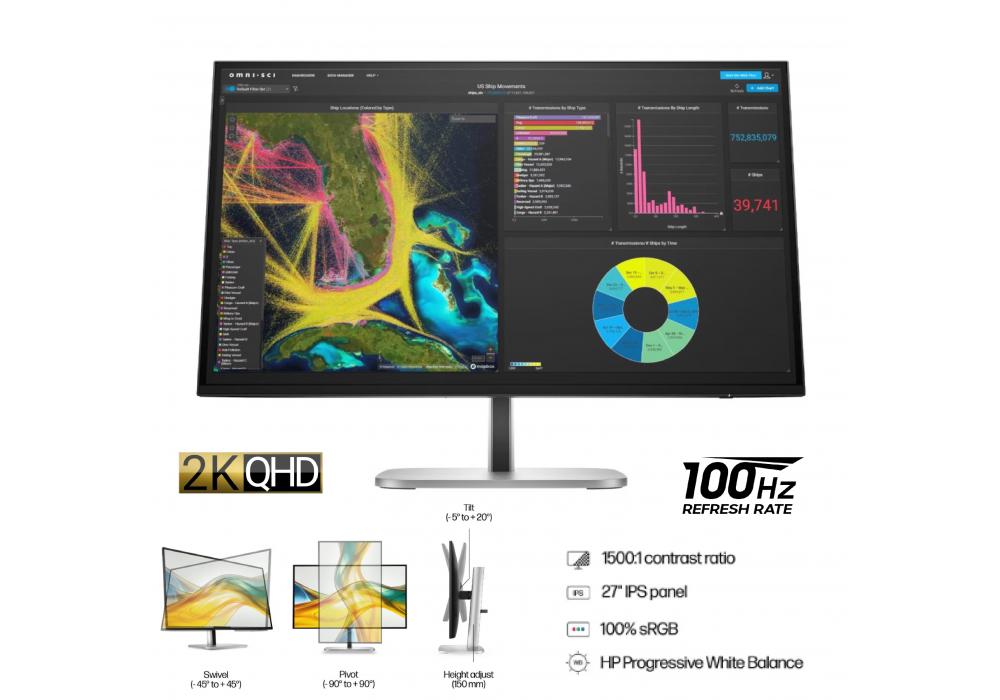 HP 527pq Series 5 27 inch QHD 2K (2560x1440) Monitor, Adjustable