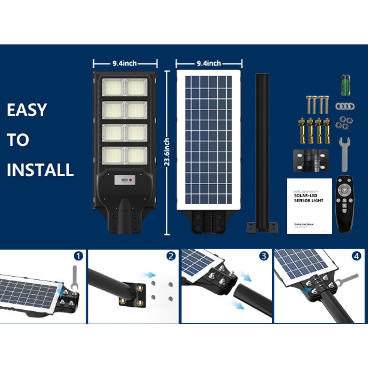LED Solar Street Light 25*60 Cm 200W 10000MAH 8 Hours Waterproof
