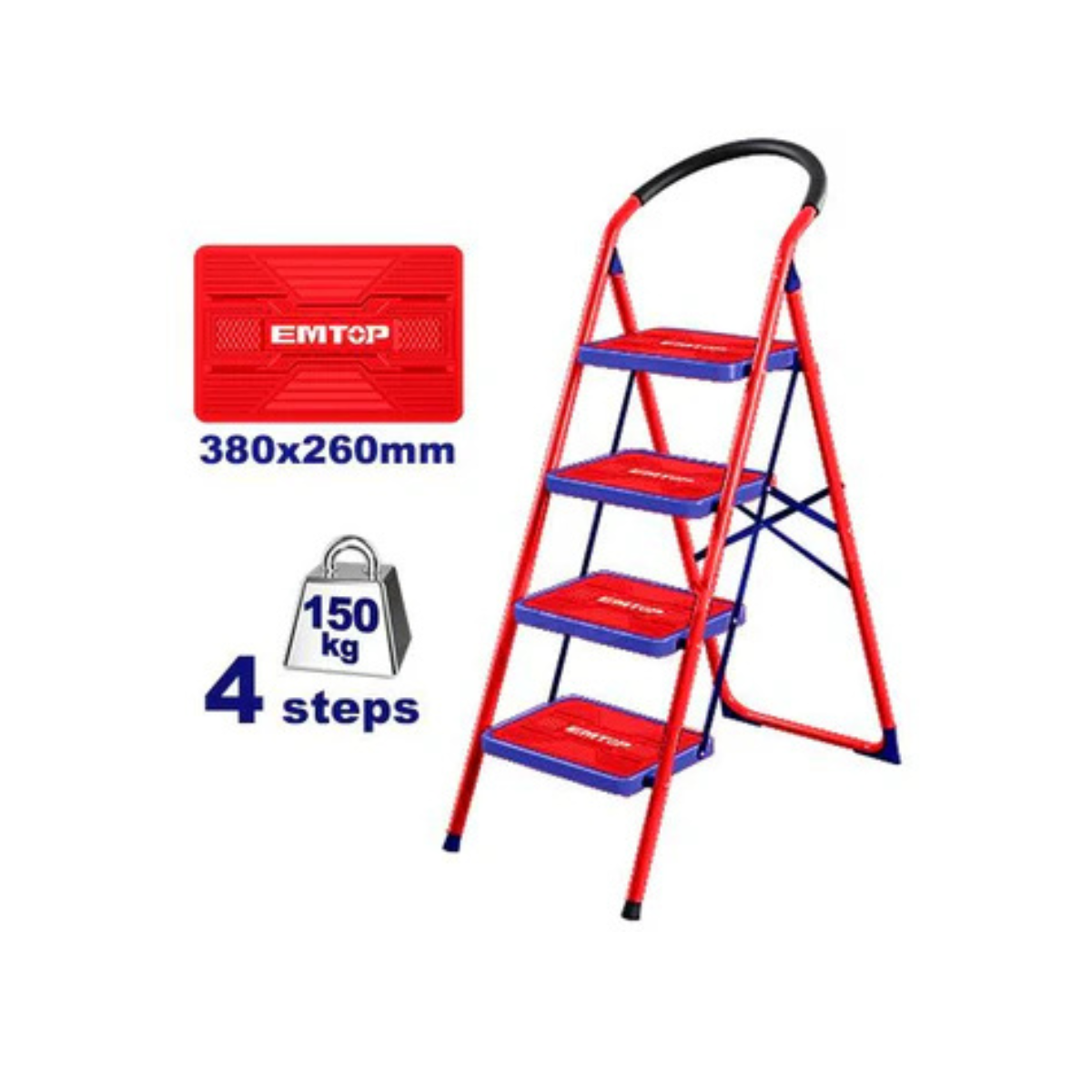 Emtop 4-Step Wide Ladder Heavy-duty Aluminium Anti-slip rubber feet 150Kilo ESLR1041 Emtop 4-Step Wide Ladder Heavy-duty Aluminium Anti-slip rubber feet 150Kilo ESLR1041