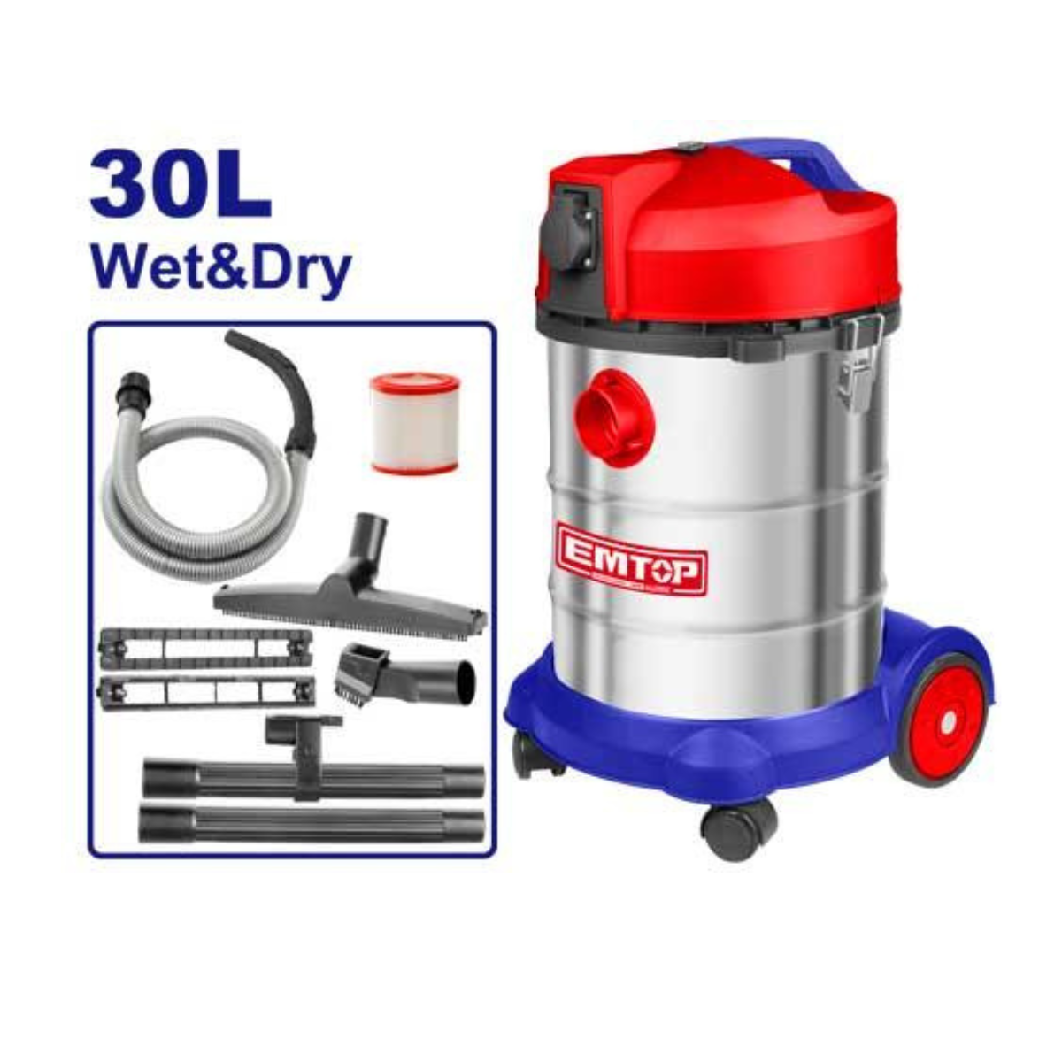 Emtop Wet & Dry Industrial Vacuum Cleaner Powerful 1400W 30L stainless EVCR1401 Emtop Wet & Dry Industrial Vacuum Cleaner Powerful 1400W 30L stainless EVCR1401