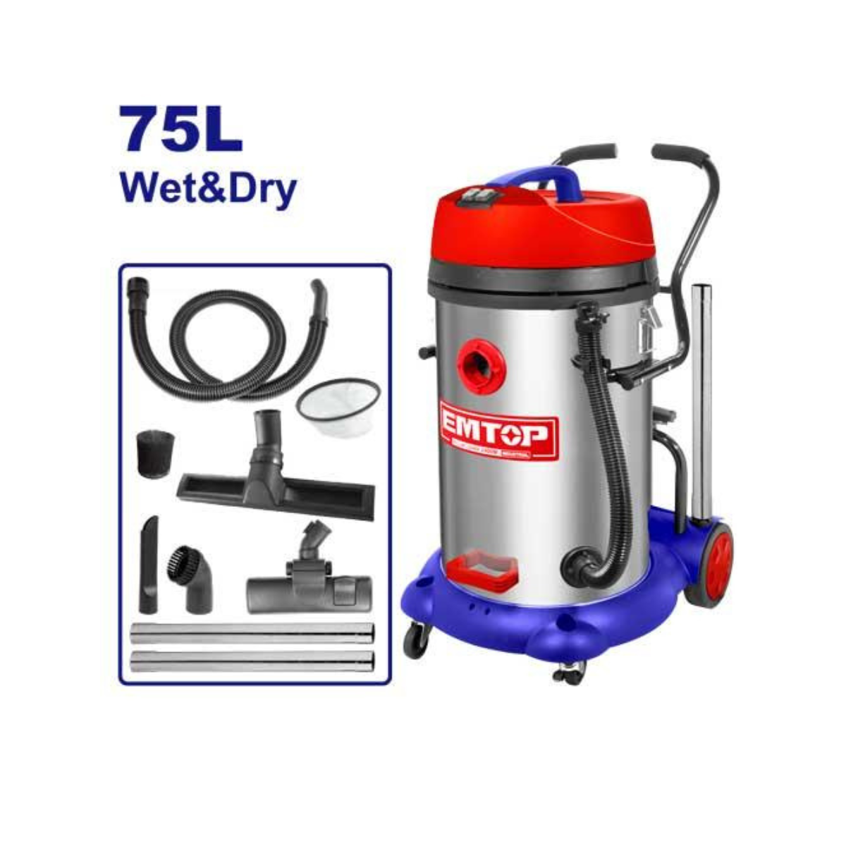 Emtop Wet & Dry Industrial Vacuum Cleaner (Motor) 1200W 75L stainless EVCR2401 Emtop Wet & Dry Industrial Vacuum Cleaner (Motor) 1200W 75L stainless EVCR2401