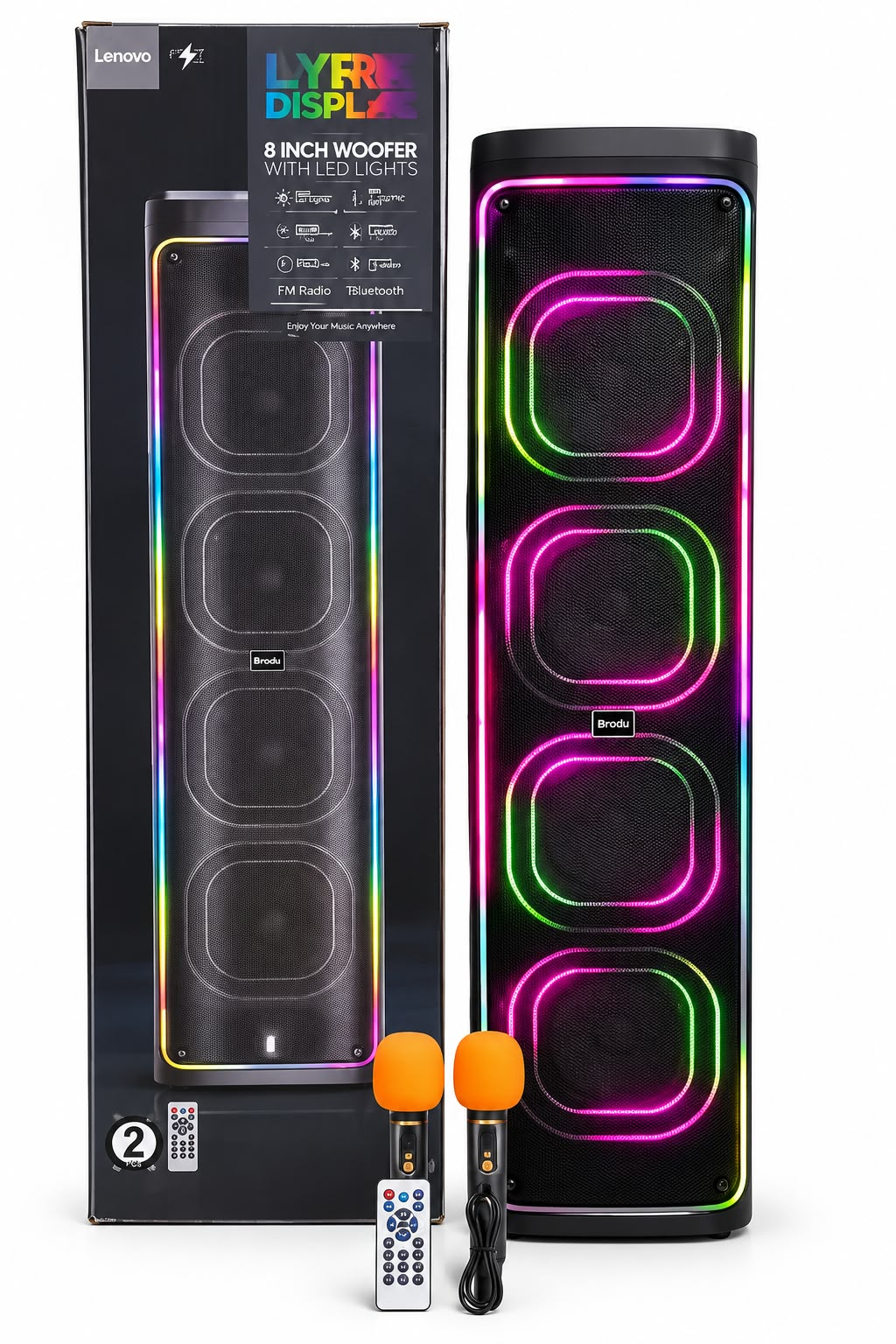 Speaker BTS-2271  8 inch × 4 Portable with 2 Wireless microphone Bluetooth Karaoke Speaker