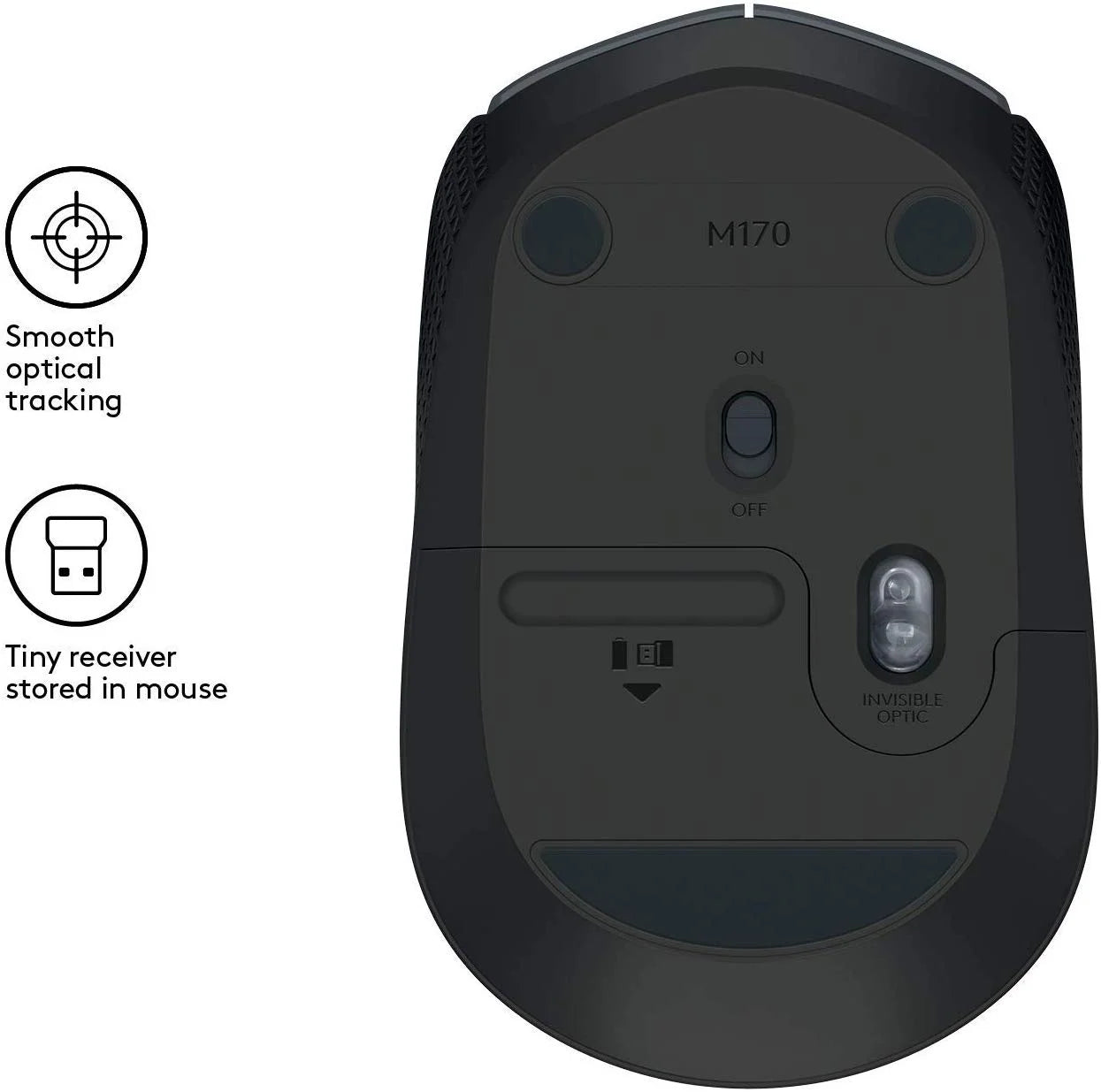 Logitech M170 Wireless Mouse USB Receiver & 12M Battery Life -Grey