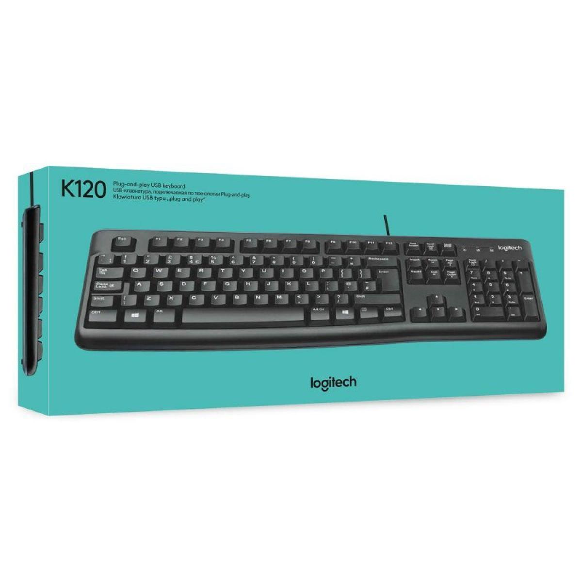 Logitech K120 Wired USB Keyboard Spill-Resistant with Quiet Typing - Black
