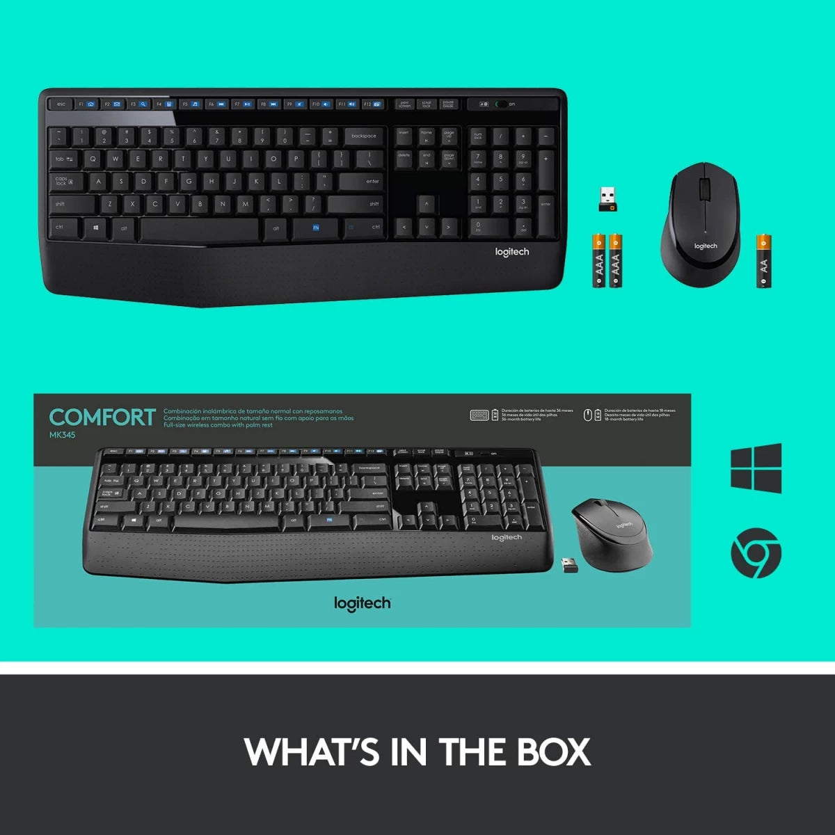 Logitech MK345 Wireless Combo Full-Sized Keyboard with Palm Rest and Comfortable
