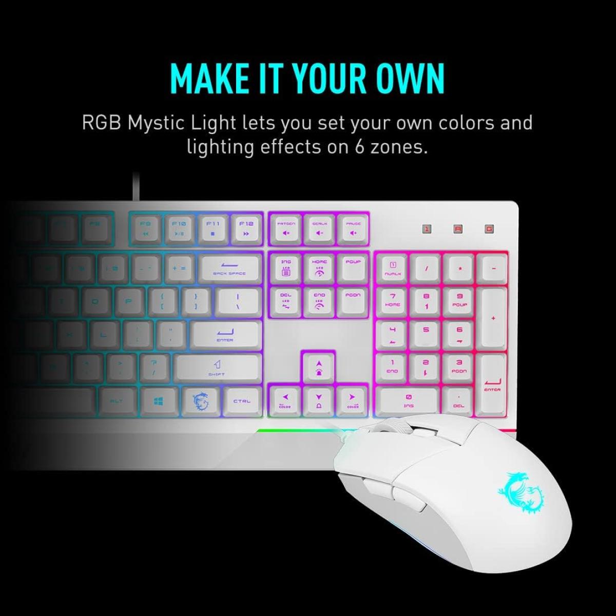 MSI Vigor GK30 RGB Gaming Keyboard, 6-Zone RGB Lighting, White