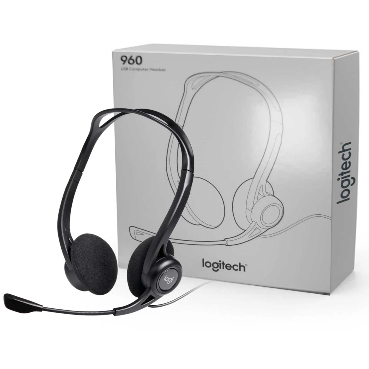 Logitech 960 USB (Windows & MAC)Noise-cancelling w/ Mute Button Stereo Headset