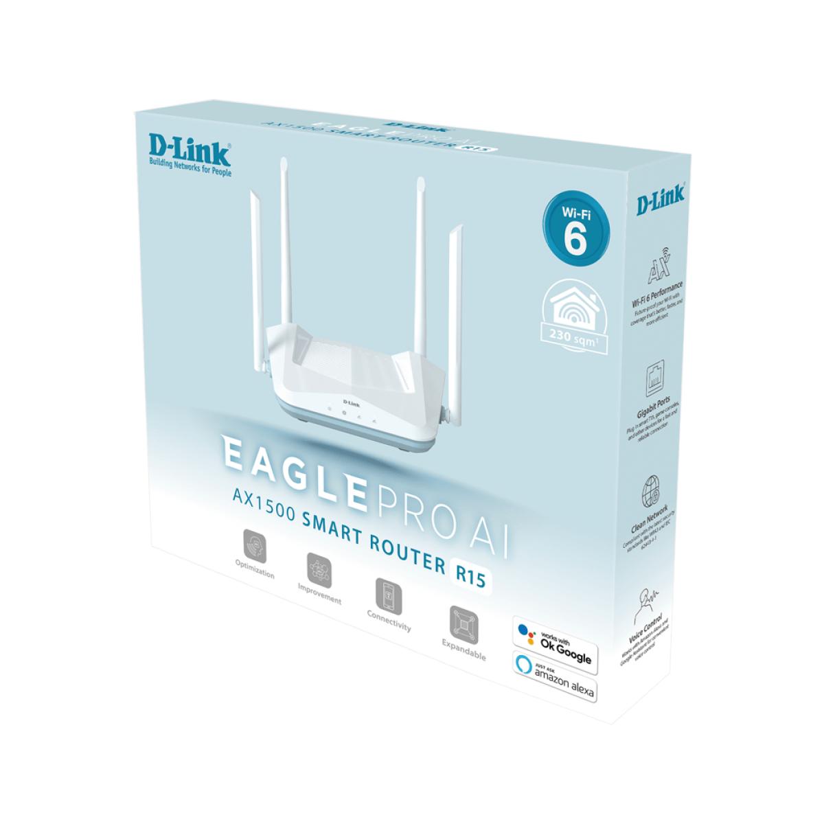 D-Link R15 AX1500 Smart Router 3 x 10/100/1000 Gigabit Ethernet LAN D-Link R15 AX1500 Smart Router 3 x 10/100/1000 Gigabit Ethernet LAN