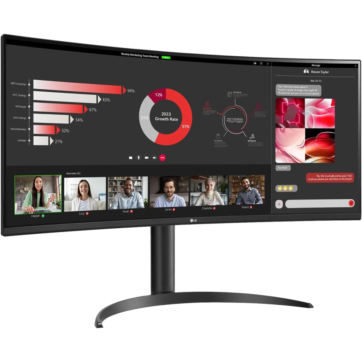LG 34WR55QC-B 34" Curved Ultrawide 2K Free Sync Height Adjustable Stand