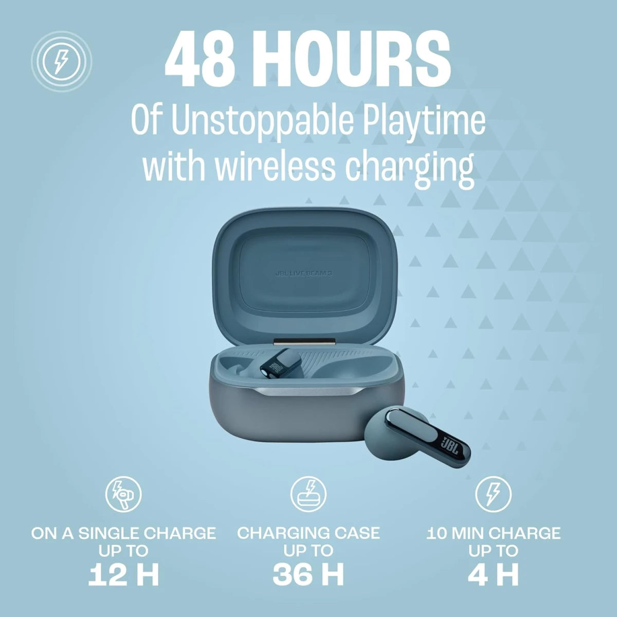 JBL Live Beam 3 Wireless Earbud Headphones, 48H  Blue Noise Cancelling