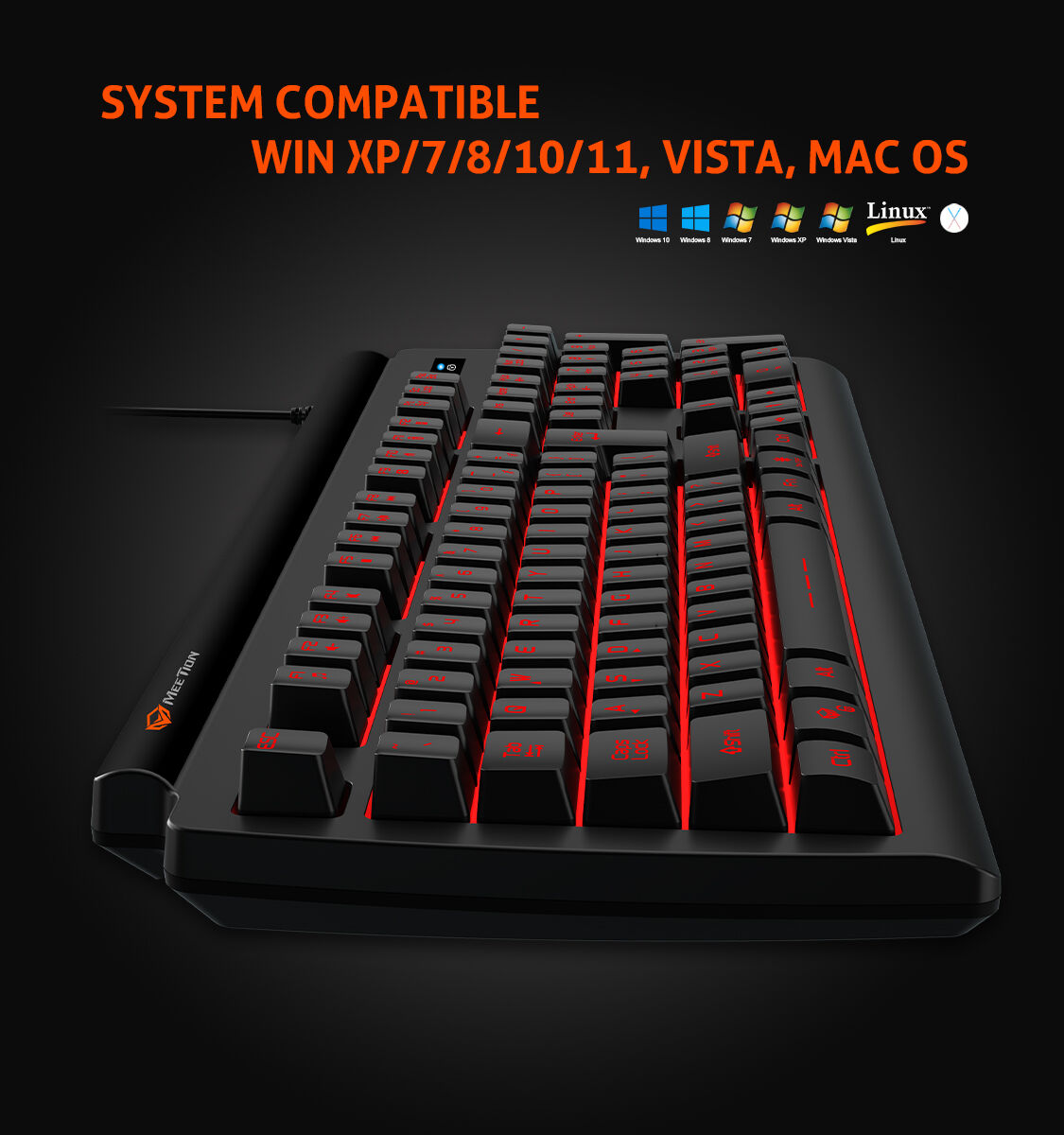 Meetion MT-K9000 Gaming Keyboard, Three Color Backlit, Classic original Design