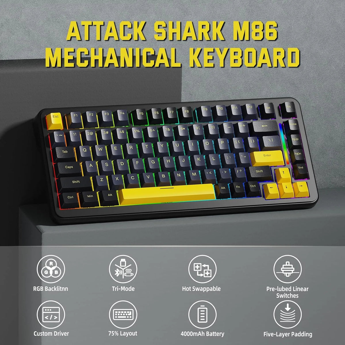 Attack Shark M86 Tri-mode Gasket Mechanical Keyboard Moonlight Night Blueberry