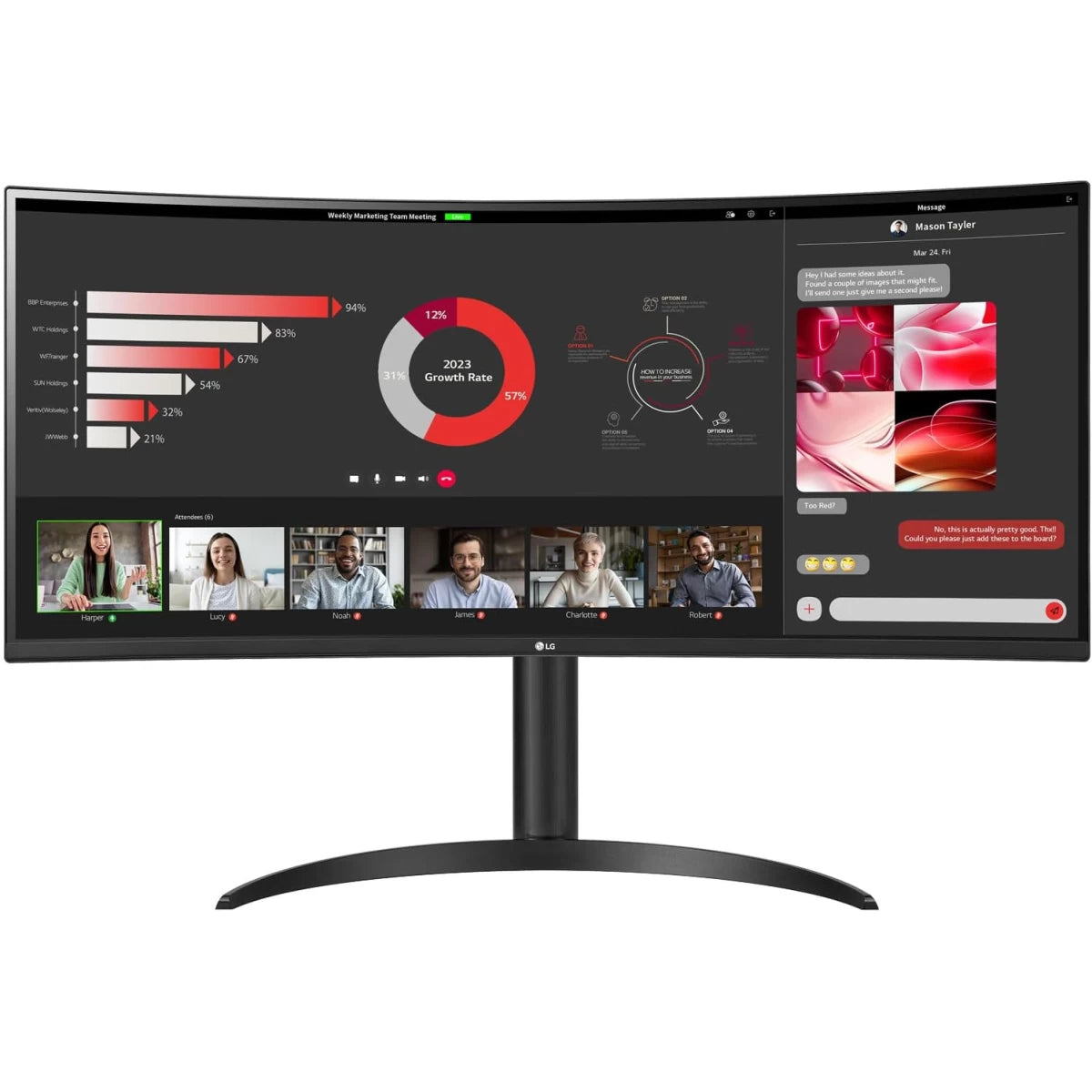 LG 34WR55QC-B 34" Curved Ultrawide 2K Free Sync Height Adjustable Stand