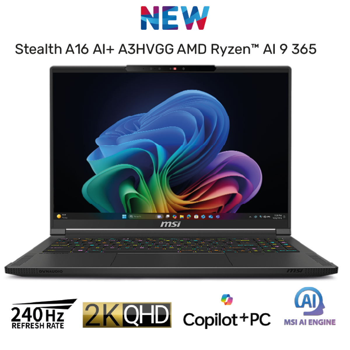 MSI Stealth A16 AI+ AMD Ryzen NVIDIA® GeForce RTX 4070(32GB/1TB)- Black MSI Stealth A16 AI+ AMD Ryzen NVIDIA® GeForce RTX 4070(32GB/1TB)- Black