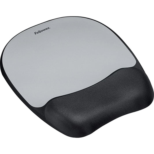 Fellowes Memory Foam Mousepad Wrist Support Silver Streak Durable Jersey Covering