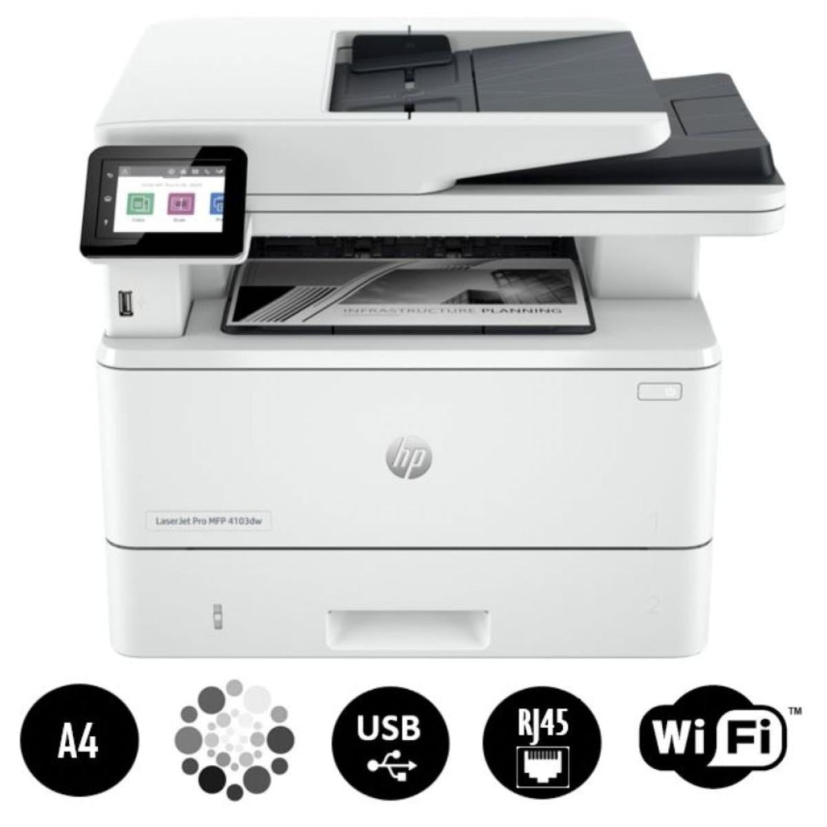 HP LaserJet Pro MFP 4103dw Printer Black and White Multifunction 3-In-One Wireless