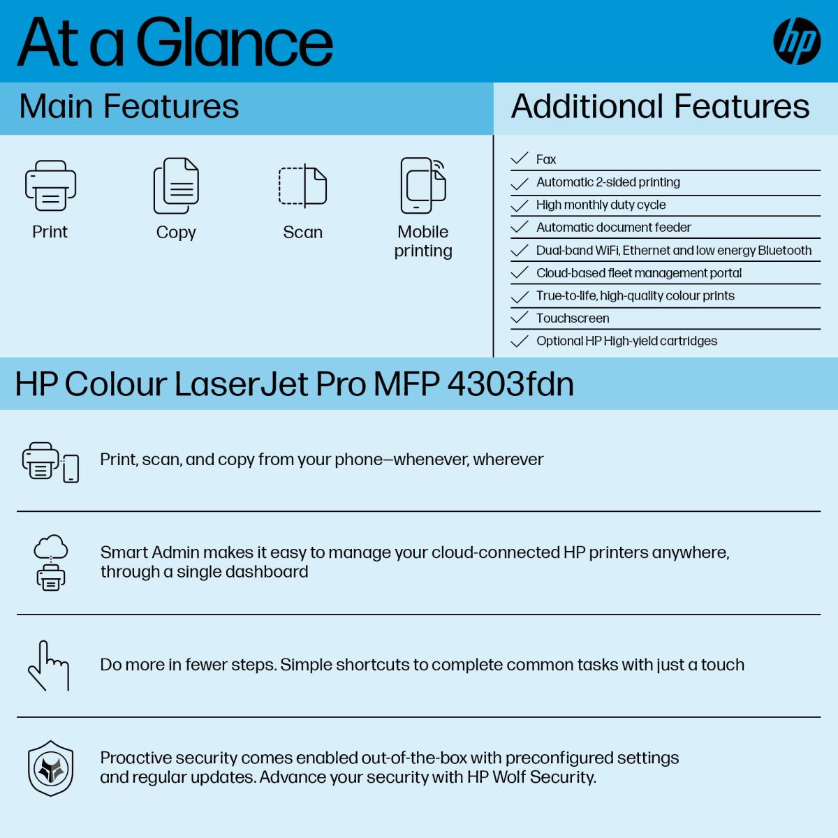 HP Color LaserJet Pro MFP 4303fdn Printer Color Laser Multifunction 4-In-One