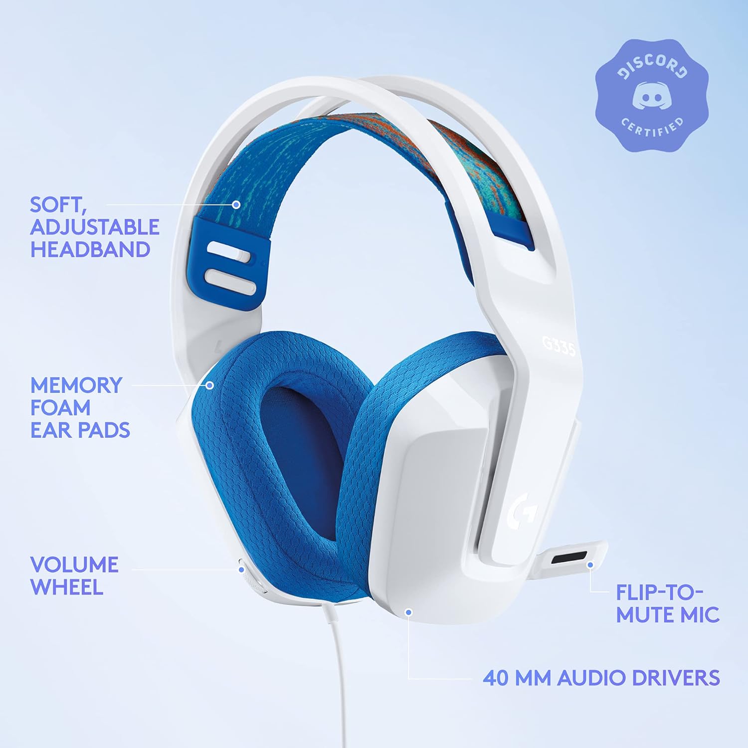 Logitech G335 Wired Gaming Headset, with Flip to Mute Microphone -White Logitech G335 Wired Gaming Headset, with Flip to Mute Microphone -White