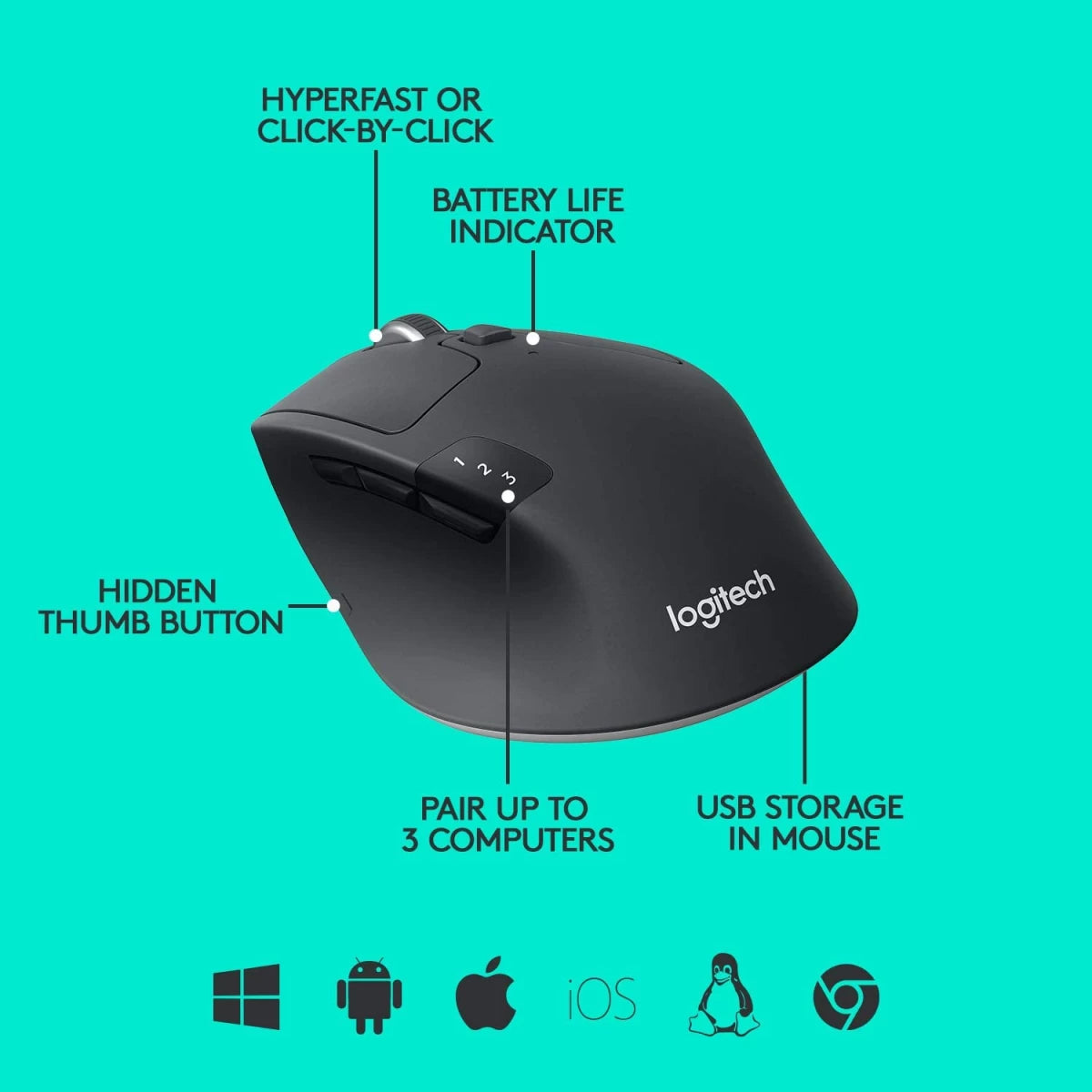 Logitech M720 Triathalon Multi-Device Wireless & Bluetooth Mouse - Black