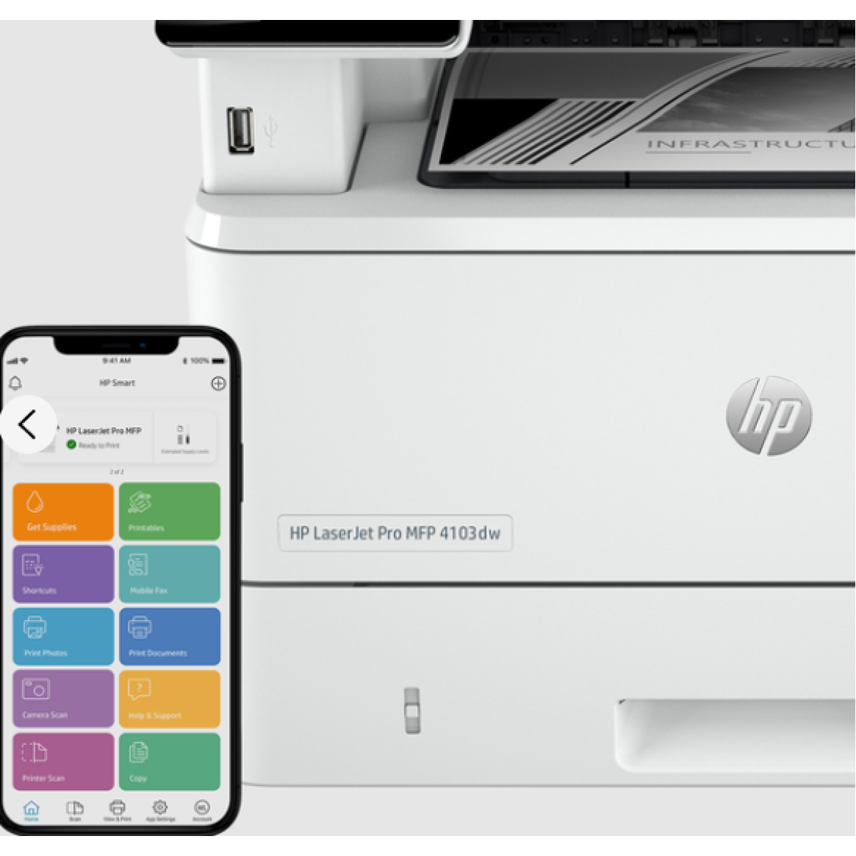 HP LaserJet Pro MFP 4103dw Printer Black and White Multifunction 3-In-One Wireless
