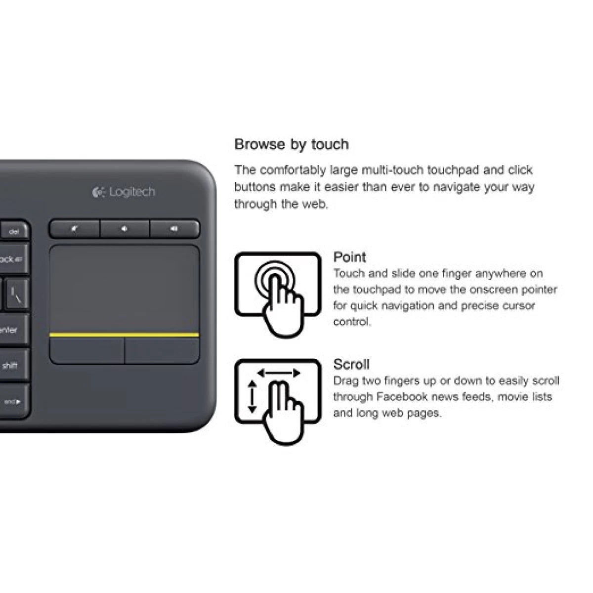 Logitech K400 Plus Wireless Touch With Easy Media Control -Dark