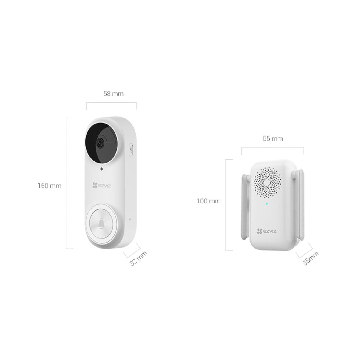 EZVIZ DB2-B Pro 2K+ 5MP Battery-Powered Wireless Video Doorbell Kit (176°)