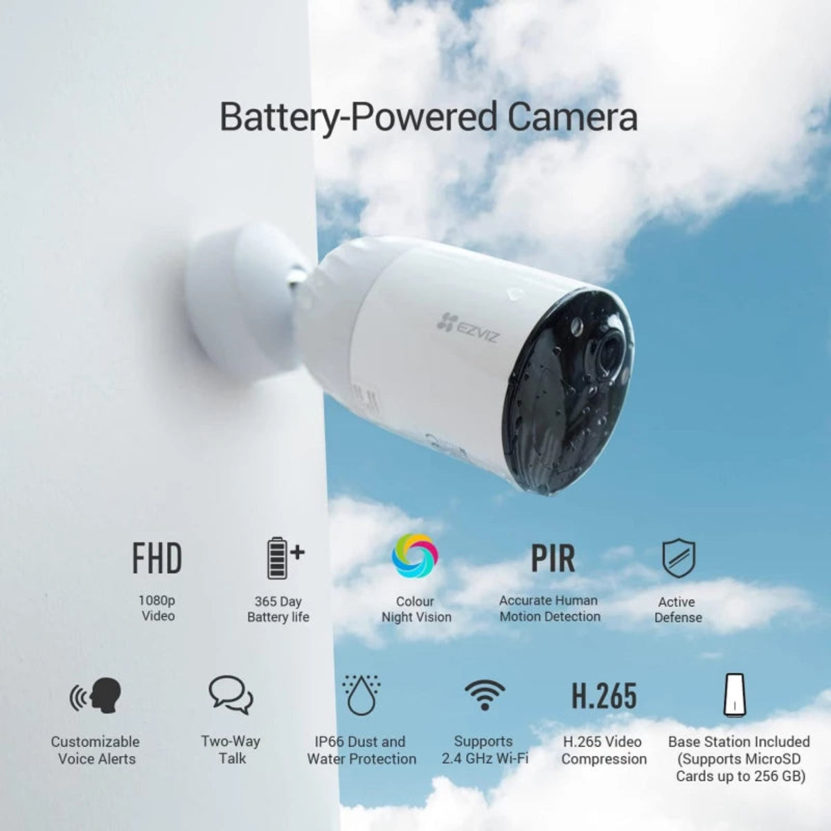 EZVIZ BC1 Battery Wireless Camera, Smart Home Night Vision Weatherproof Design