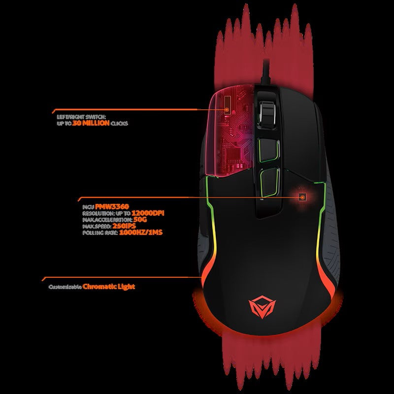 MeeTion MT-G3360 USB Professional Macro Gaming Mouse, Resolution 12000DPI, Keys:7