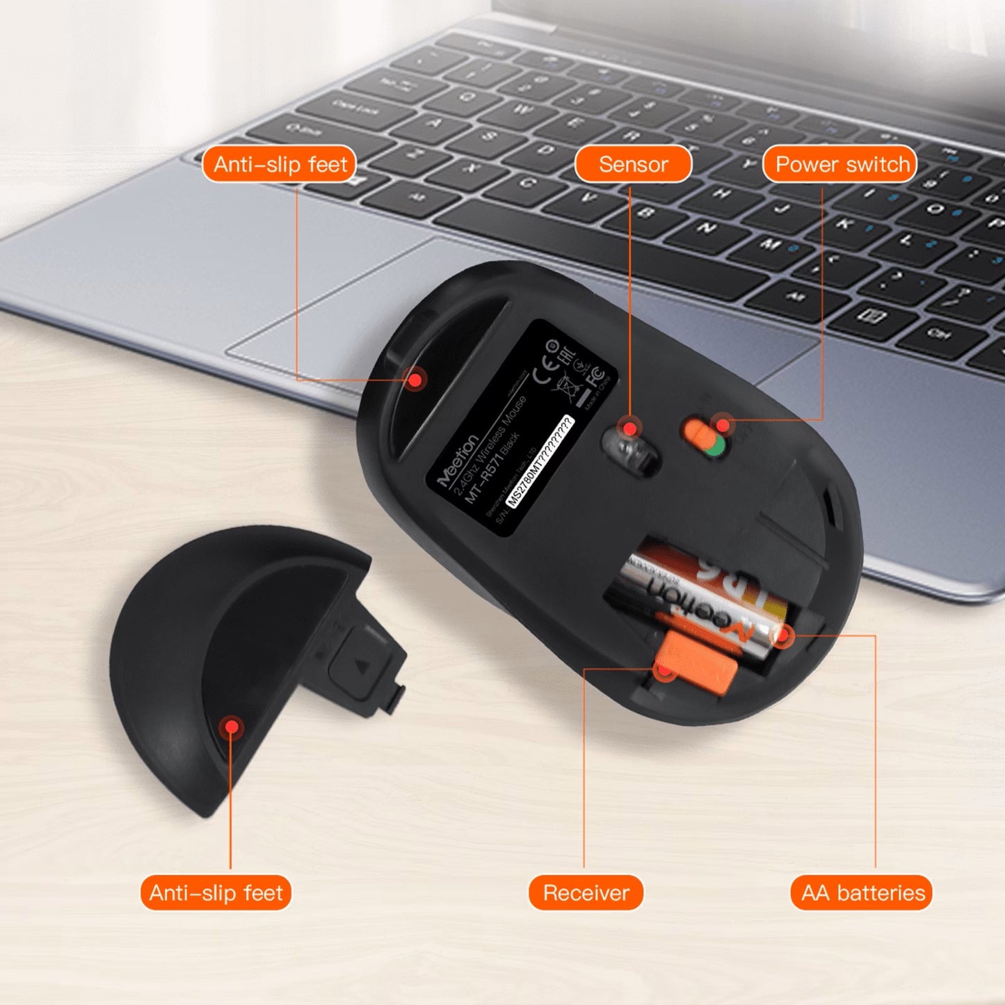 MeeTion R571 2.4ghz Wireless Office Mouse up to 10m, Responsive 1600DPI, Silent