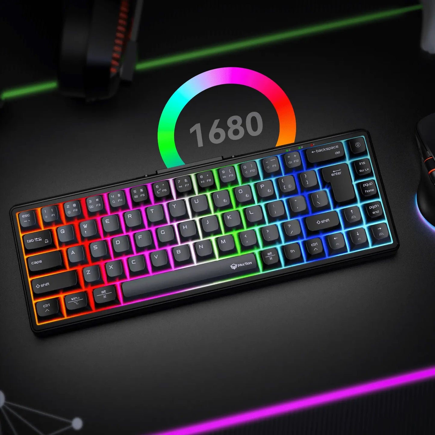 Meetion MT-MK12 Tri Mode Mechanical 65% Gaming Keyboard, Hot-Swap, RGB