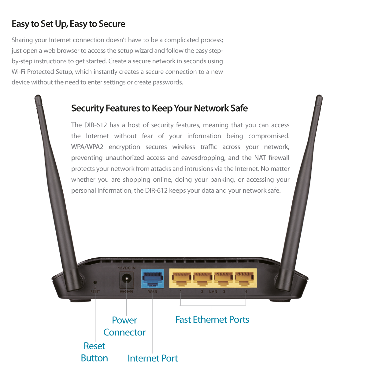 D-Link DIR-612 Wireless N 300 Router 10/100 Internet port wired devices