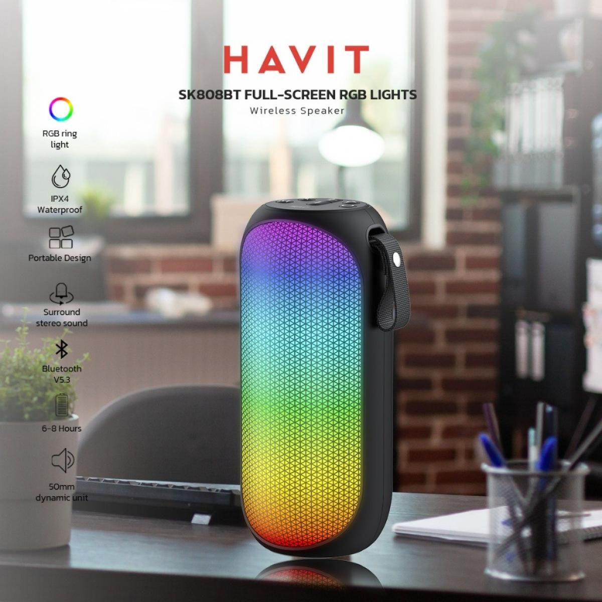 HAVIT SK808BT Colorful RGB Light Wireless Bluetooth Waterproof Speaker 4Watt x2