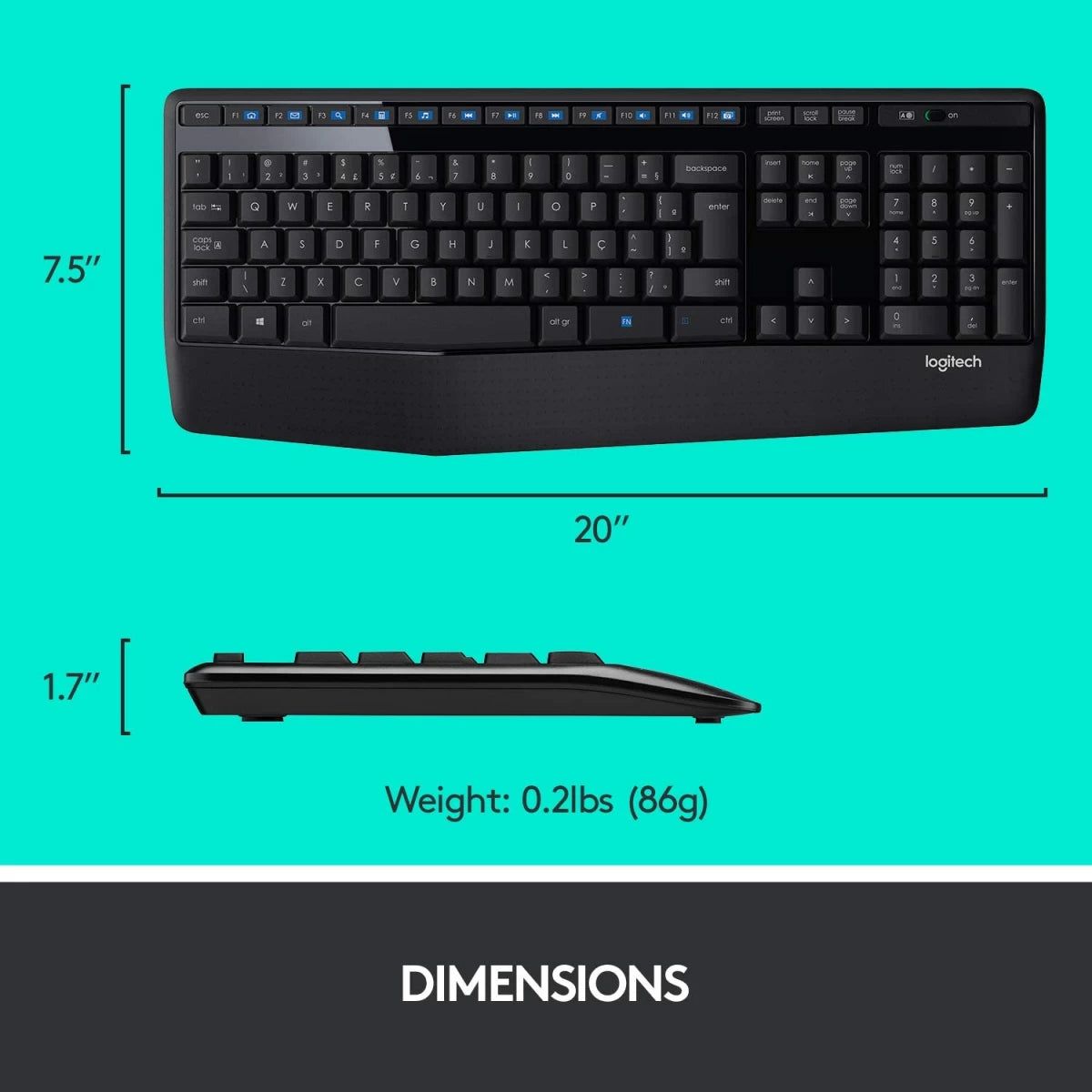 Logitech MK345 Wireless Combo Full-Sized Keyboard with Palm Rest and Comfortable