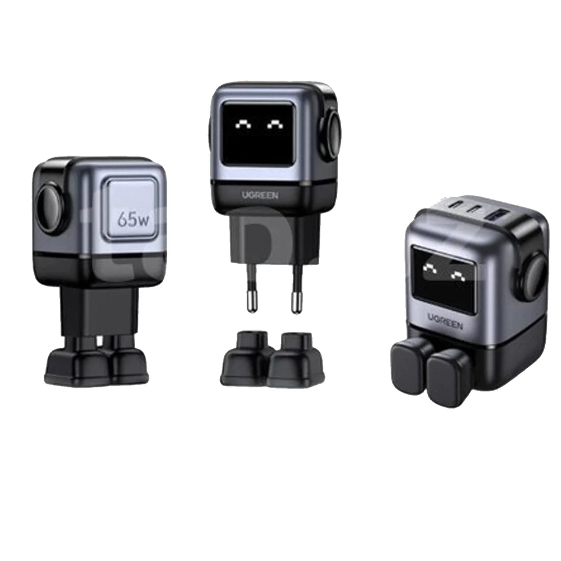 UGREEN Uno Charger 65W RobotGaN 3 Port Fast Charger Robot (EU)(Black)